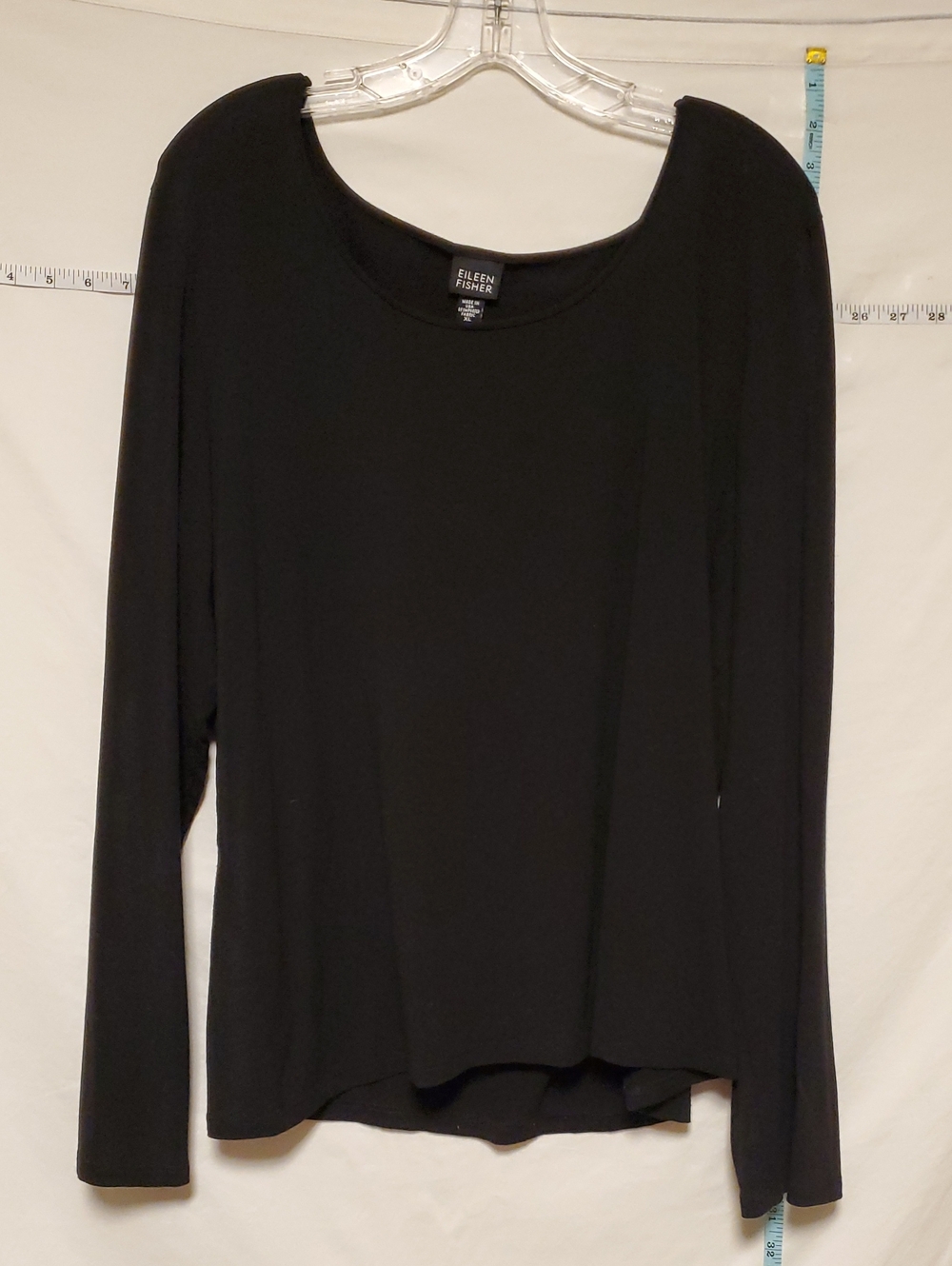 Eileen Fisher Black Scoop Neck Long Sleeve Shirt XL Minimalist Lagenlook Staple